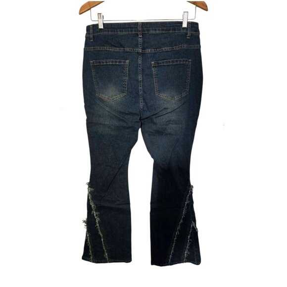 Shein 0XL Distressed Dark Denim Flares - Picture 3 of 11